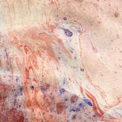 Watercolor illustration. Marble texture, red. Watercolor transparent stain. Blur, spray. Gray and red color.