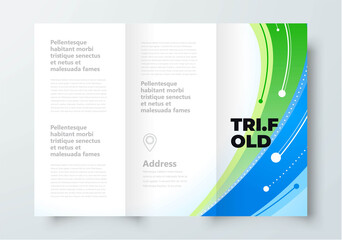 Tri-fold cover design template blue and green rays actions