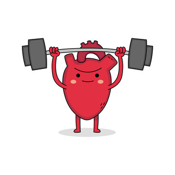 Cute Strong Heart Cartoon Character Weight Lifting