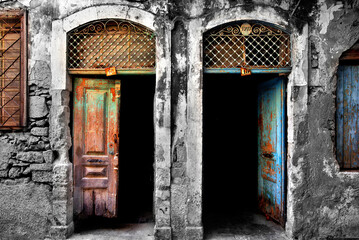 Abandoned building in the old town of Rethimno, Crete, Greece.