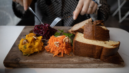 The scene of having vegan meal