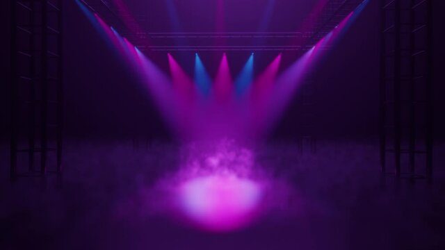 Stage with Purple and Blue Lights and Smoke Creative Backround