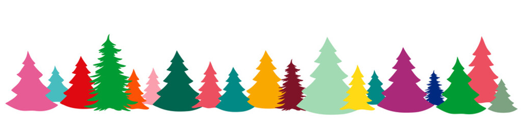 Christmas trees colorful banner. 2021 New Year background holiday concept vector illustration EPS 10