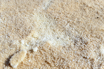 Texture of Dead Sea. Salty sea shore background. Salt accumulation on the Dead Sea shore in Jordan