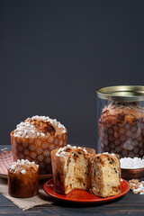 .Delicious homemade panettone with natural fermentation. Copy space