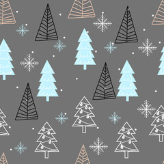 Seamless pattern with abstract Christmas trees on a gray background