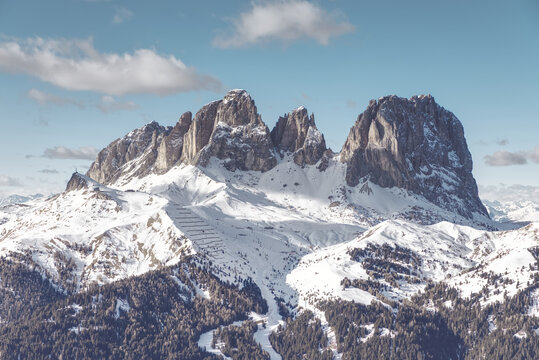 An overview of ski area Passo Sella, Dolomiti Superski, Italy