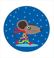 Little mouse running while holding a gift