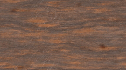 Aged walnut wood. The background of solid natural wood is brown with slight damage. It can be a table or wall surface. 3D-rendering