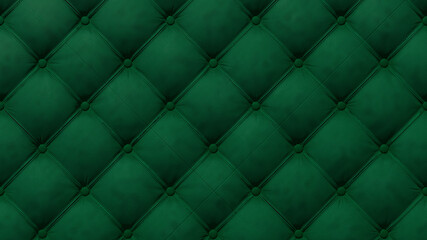Close-up on the background of green antique textile sofa in the style of Chesterfield, 3D-rendering