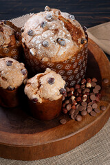 .Delicious homemade panettone with natural fermentation. Chocolate and hazelnut filling