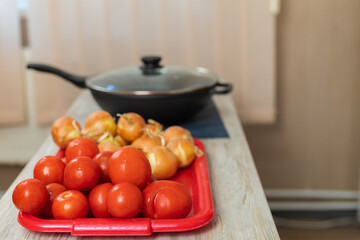 Tomatoes. Culinary background with selective focus