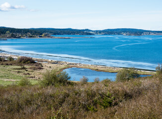Fototapeta premium View of Old Town Lagoon and Fourth of July Beach from Jakle's Beach Lagoon observation point - San Juan Island, WA, USA