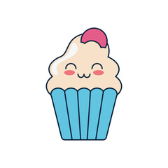 kawaii cupcake icon, flat style