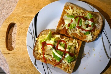 Cheese & veg on toasted bread
