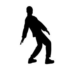 Black children vector silhouette of the jumping sporty kid posing in sports suit