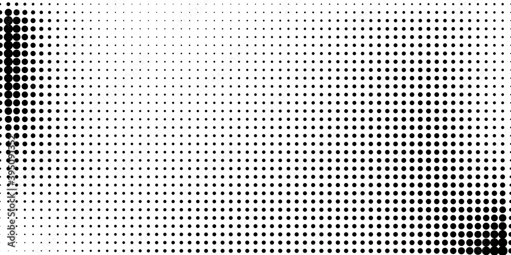 Poster Halftone in abstract style. Geometric retro banner vector texture. Modern print. White and black background. Light effect.
