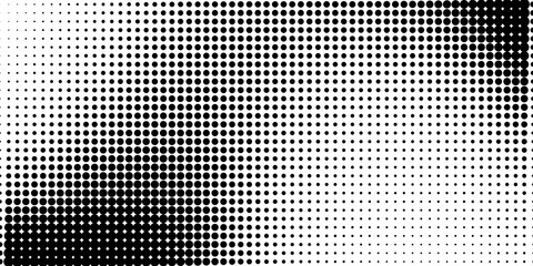 Halftone in abstract style. Geometric retro banner vector texture. Modern print. White and black background. Light effect.