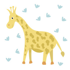 Cute cartoon giraffe hand drawn vector illustration isolated on white background