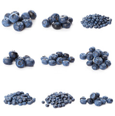 Group of fresh blueberries isolated on white background . full depth of field