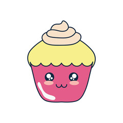 icon of kawaii cupcake, flat style