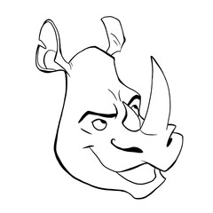 Rhino hand drawn simple illustration template. Wildlife, animal, nature. Doodle art isolated on white background 
