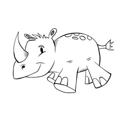 Rhino hand drawn simple illustration template. Wildlife, animal, nature. Doodle art isolated on white background 