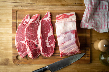 sliced chunk of rib eye for thick cut steak