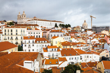 Fototapeta na wymiar capital city of Portugal Lisbon Lisboa white building with orange red roofs
