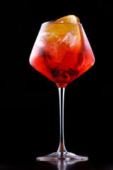 glass of aperol spritz cocktail on a black background close up