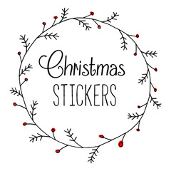 Hand-drawn lettering "Christmas stickers" with snowflakes.