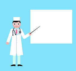 Doctor man wearing uniform doing presentation. vector 