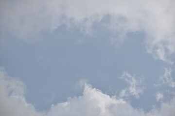 Blue sky with puffy white clouds.