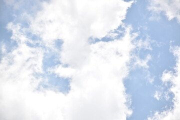 Blue sky with puffy white clouds.