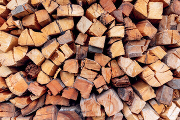 Bundle of firewood. Background of wood logs