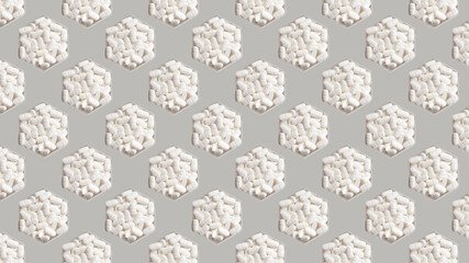 Medical pills in hexagonal jars on gray background