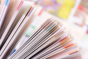 Macro view of colorful book page with blurred background