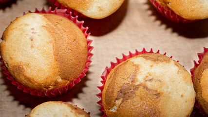 Handmade muffins with butter and chocolate ingredients, brown and yellowish color and delicious taste