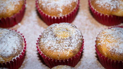 Handmade muffins with butter and chocolate ingredients, brown and yellowish color and delicious taste