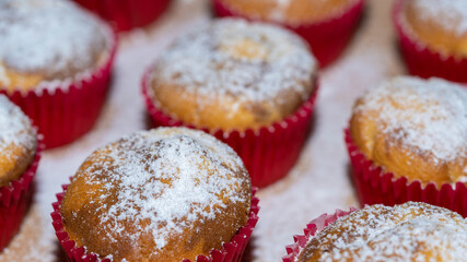 Handmade muffins with butter and chocolate ingredients, brown and yellowish color and delicious taste