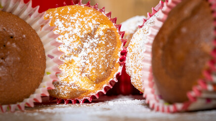 Handmade muffins with butter and chocolate ingredients, brown and yellowish color and delicious taste