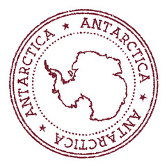 Antarctica round rubber stamp with country map. Vintage red passport stamp with circular text and stars, vector illustration. © Eugene Ga