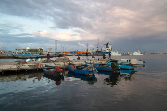 Sea port in cloudy weather, Tripoli, Libya