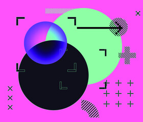 Obraz premium Trendy pastel pink background with spheres and geometric elements. Vaporwave retro pop aesthetcis.