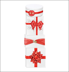 Set of gift boxes with red ribbons. Vector illustration - 395103708