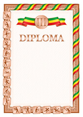 Vertical diploma for third place with Ethiopia flag