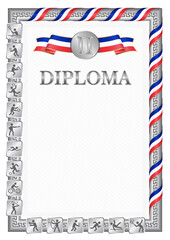 Obraz premium Vertical diploma for second place with France flag