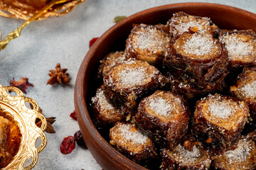 Turkish baklava pastry sweets close up photo