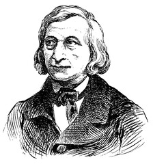Portrait of Wilhelm Carl Grimm - a German author and anthropologist. Illustration of the 19th century. White background.