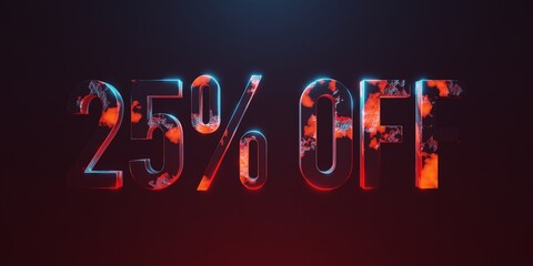 25% off wide banner design hot metallic text on dark background